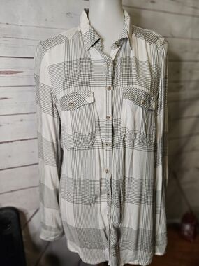 Maurices Olive and Cream Plaid Button-Up Shirt